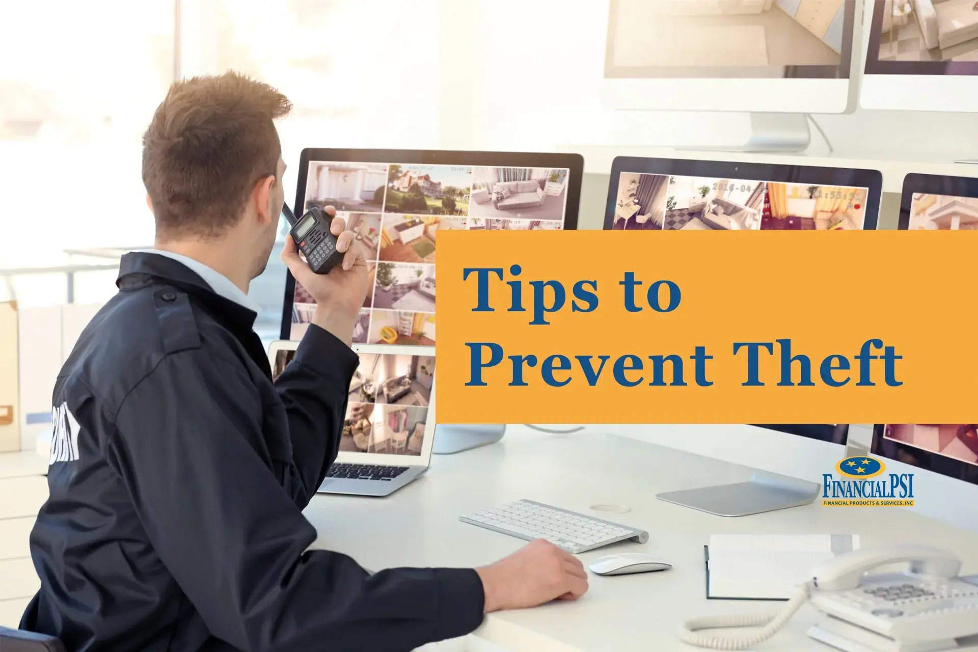 Security professional monitoring surveillance cameras